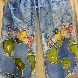HAND PAINTED Colorful World Scarf with Children Design